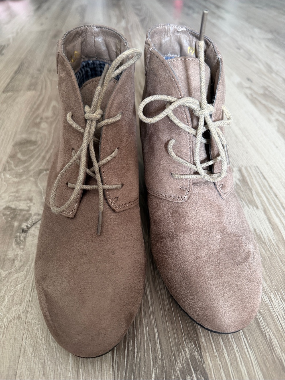 Marbella Taupe Suede Lace-Up Ankle Boots Size 8.5